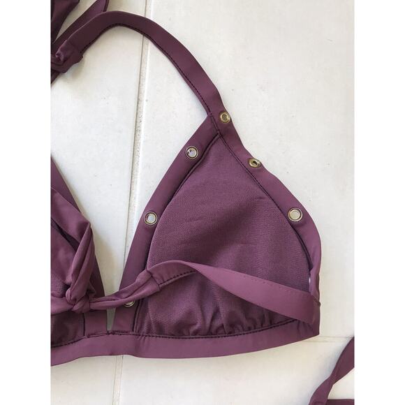 Bar III Bikini Set Ribbed Grommet Halter Padded Swimwear - Picture 6 of 10